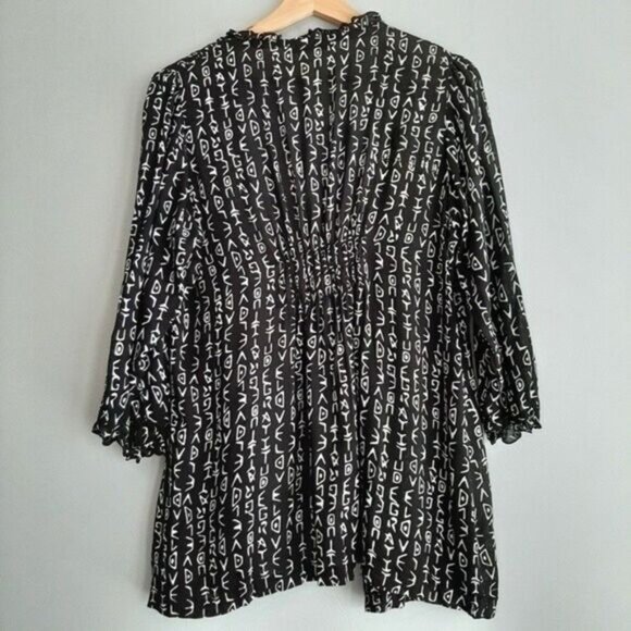 BLUE SKY Love & Gratitude Fair Trade Open Front Fabric Cardigan B&W Sz XS - Picture 5 of 12